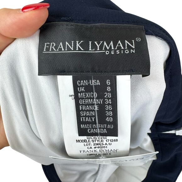 Frank Lyman NWT Navy & White Stripe Crepe Texture Wide Leg Lined Trouser Pants - Picture 8 of 9